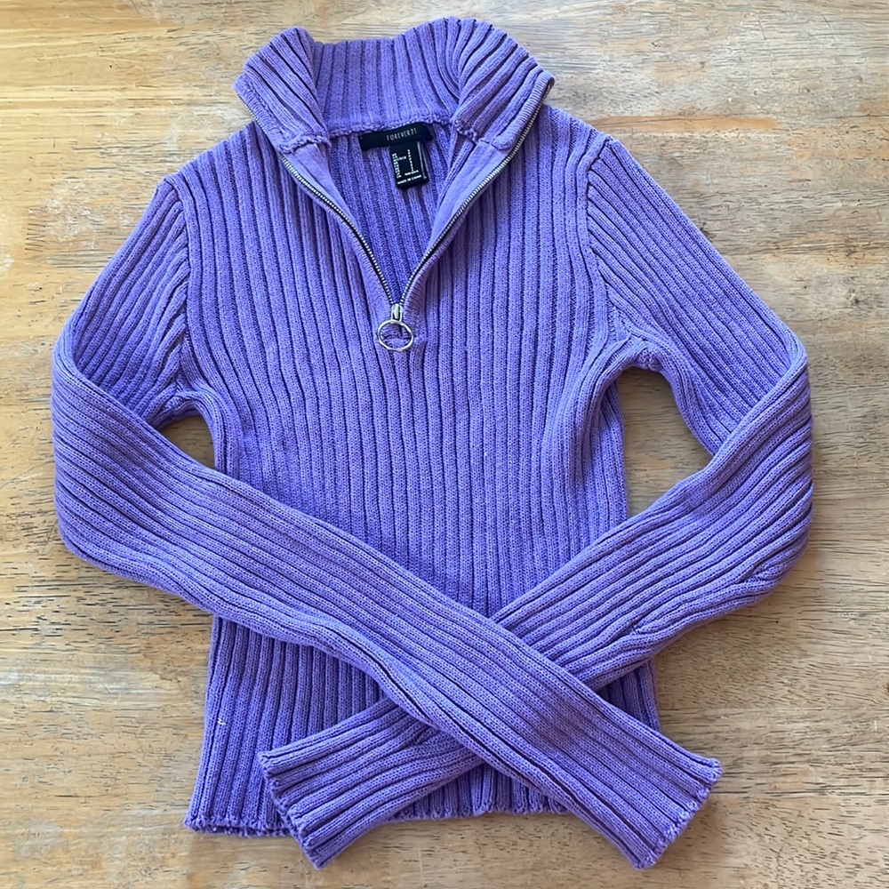 Forever 21 lavender purple ribbed 1/4 zip